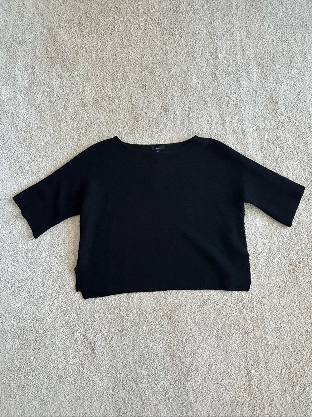 Fate Black Boxy Short-Sleeve Crewneck Sweater